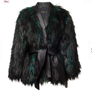 Balmain H&M Emerald Black Faux Fur Wrap Coat 10